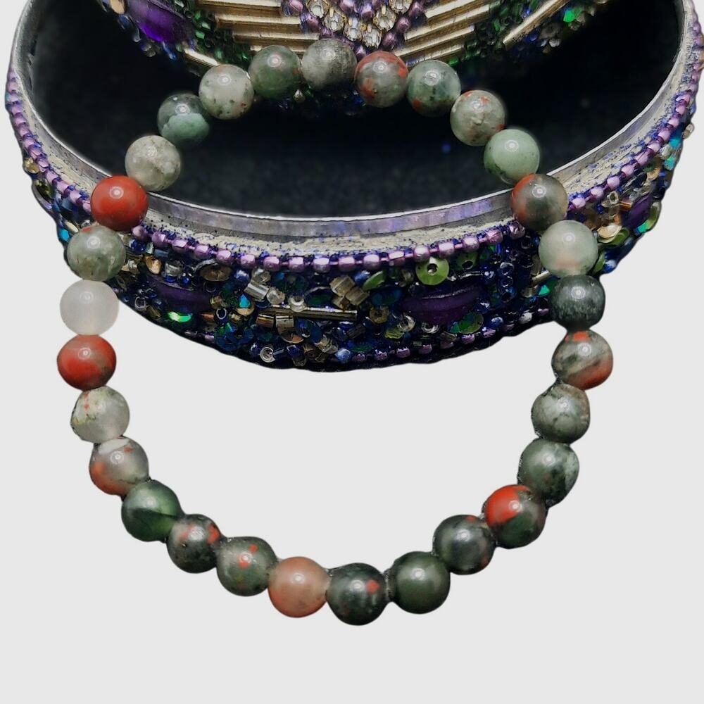 African Bloodstone Beaded Bracelet 6mm Green Red Jasper Gemstone Stretch Unisex - Picture 7 of 8